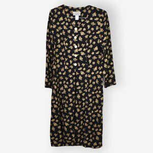 ED Michaels Dress 7-8 Womens Vintage Black Yellow Floral Button Front Maxi
